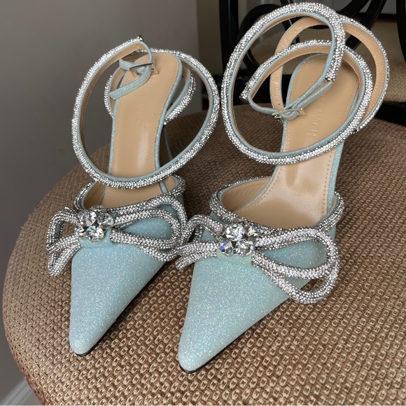 Mach & Mach double crystal bow shimmer ankle strap heels - Picture 13 of 17